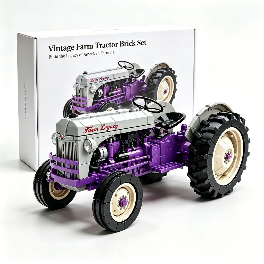 🚜🌾Vintage Farm Tractor Brick Set – 1940s Classic Red & Gray Collector Edition